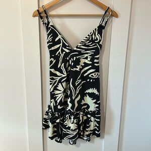 MAAJI Black Cream Tribal Abstract Print Beach Backless Sleeveless Mini Dress S